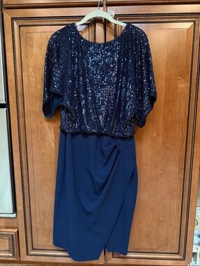 Xscape Navy Sequin Bodice Midi Dress